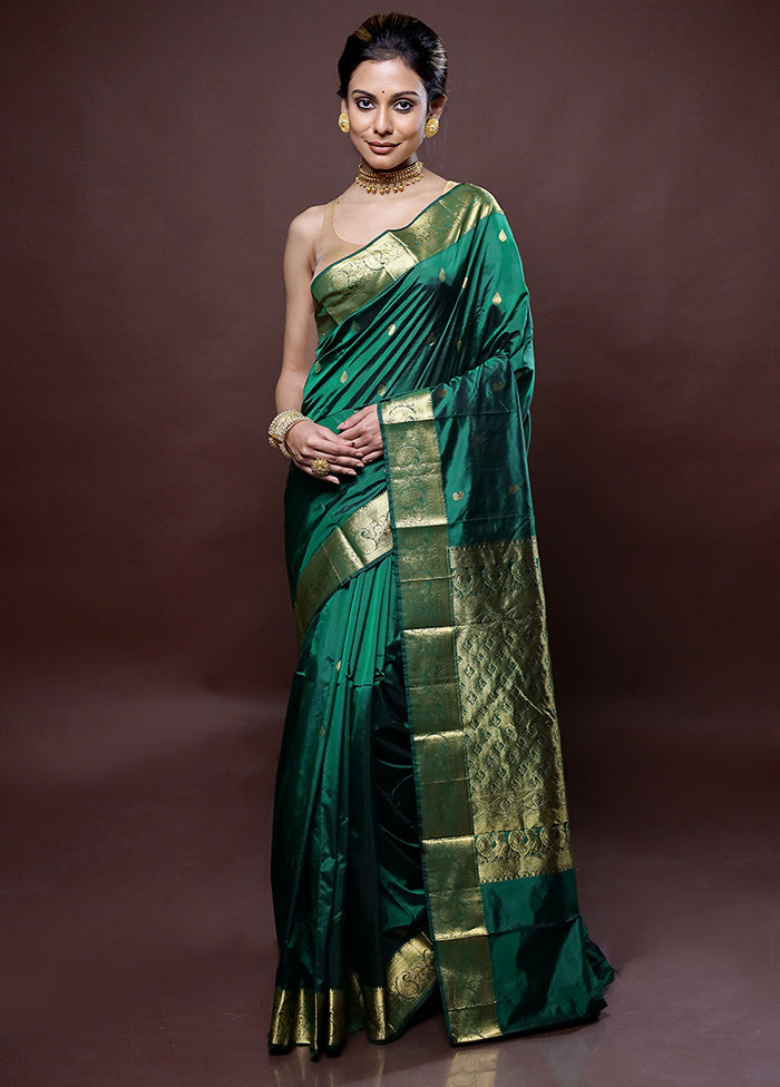 Green Kanjivaram Silk Saree Without Blouse Piece - Indian Silk House Agencies