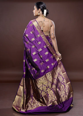 Purple Kanjivaram Silk Saree Without Blouse Piece - Indian Silk House Agencies