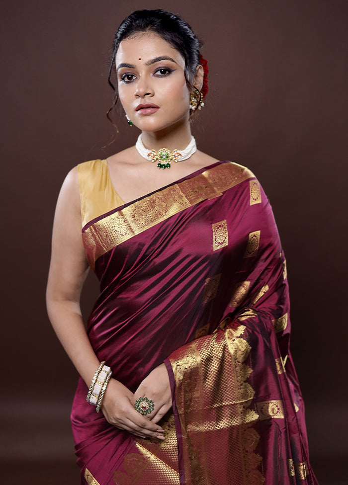 Maroon Kanjivaram Silk Saree Without Blouse Piece
