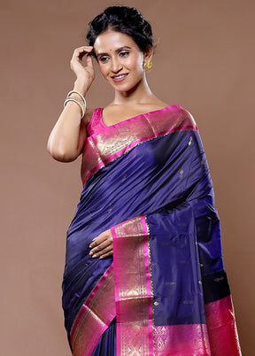 Blue Kanjivaram Silk Saree With Blouse Piece