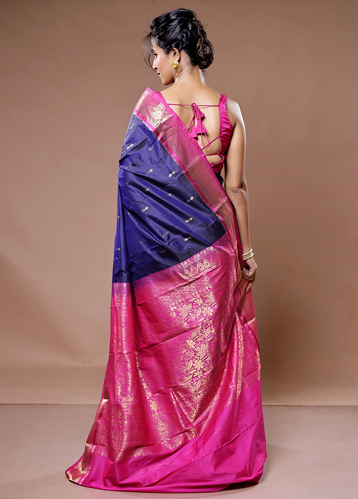 Blue Kanjivaram Silk Saree With Blouse Piece