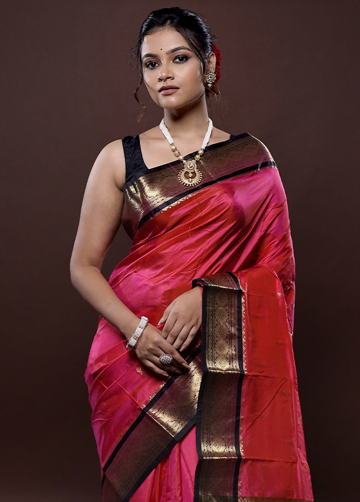 Pink Kanjivaram Silk Saree Without Blouse Piece