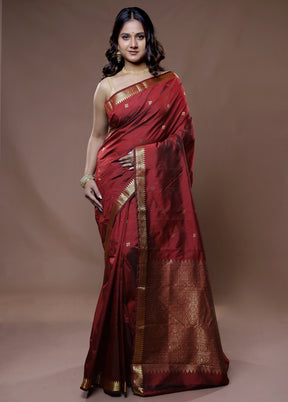 Red Kanjivaram Silk Saree With Blouse Piece - Indian Silk House Agencies