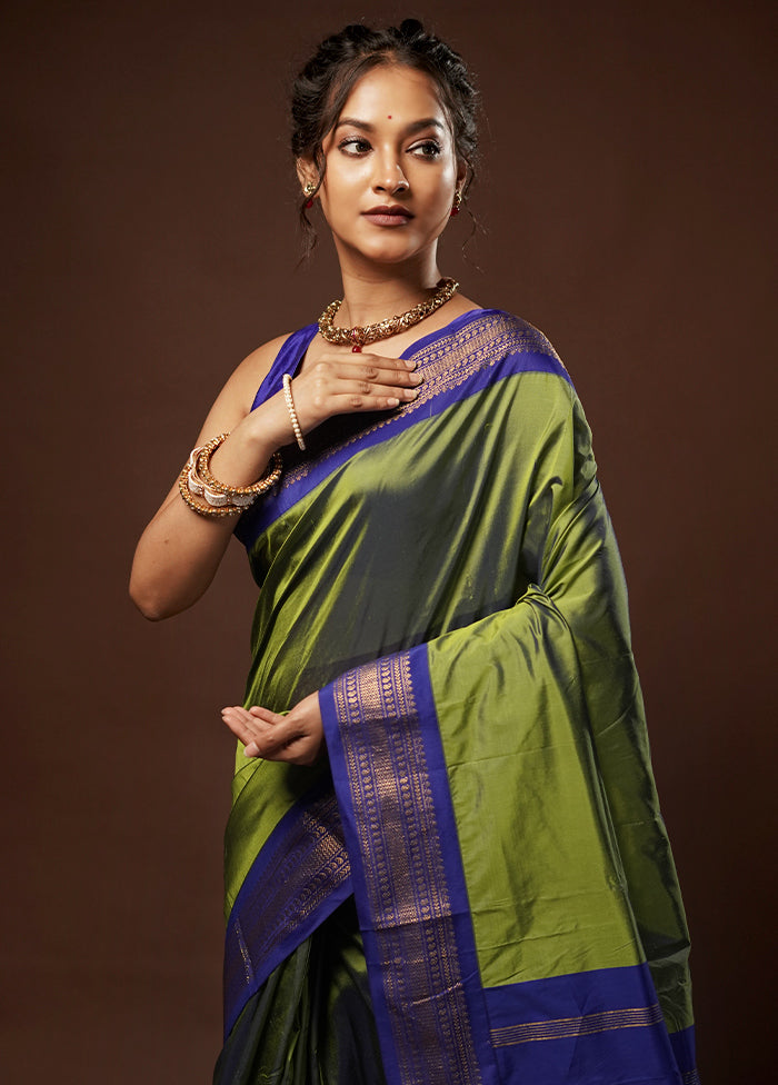 Green Kanjivaram Silk Saree With Blouse Piece