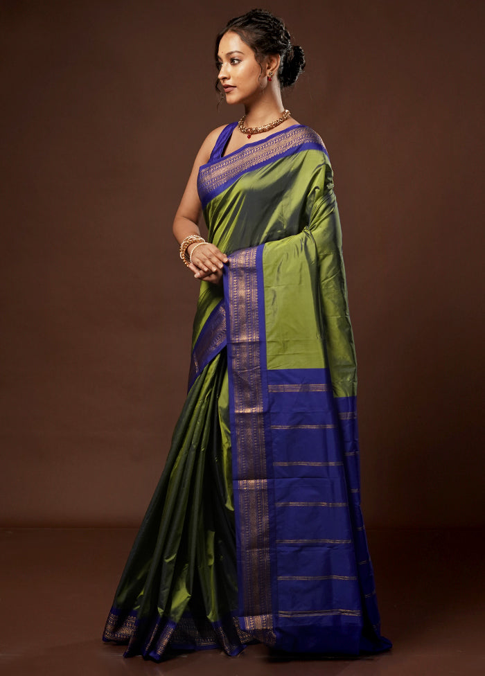 Green Kanjivaram Silk Saree With Blouse Piece