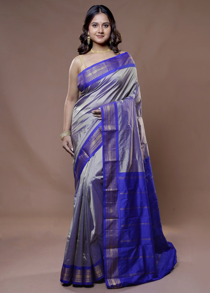 Grey Kanjivaram Silk Saree With Blouse Piece - Indian Silk House Agencies