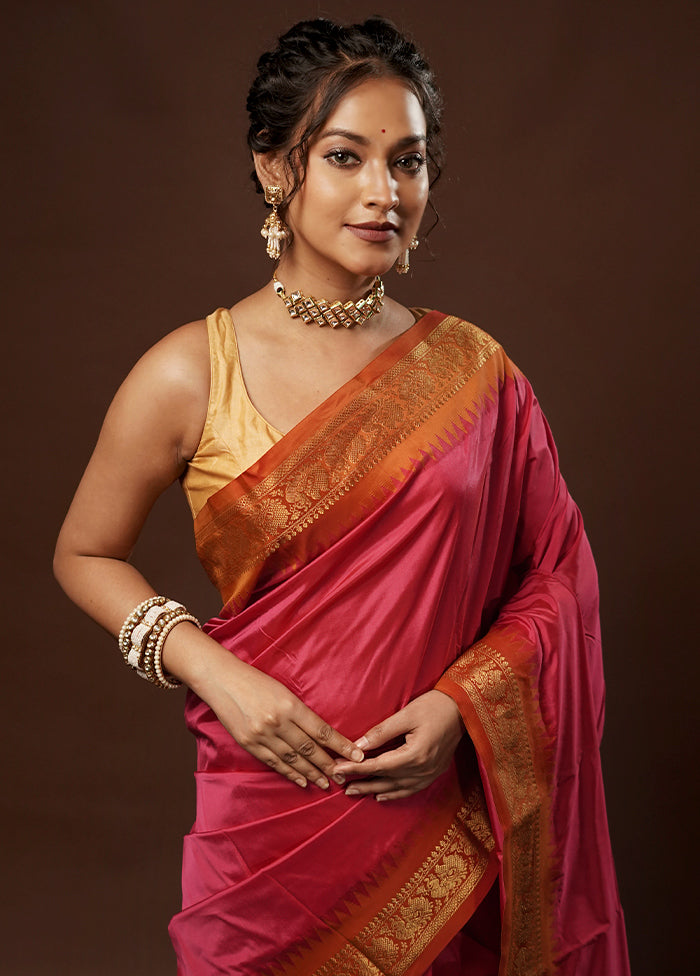 Pink Kanjivaram Silk Saree With Blouse Piece - Indian Silk House Agencies