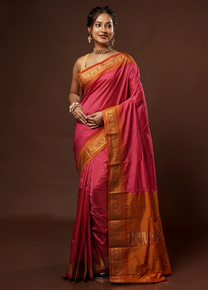 Pink Kanjivaram Silk Saree With Blouse Piece