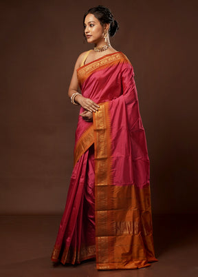 Pink Kanjivaram Silk Saree With Blouse Piece - Indian Silk House Agencies