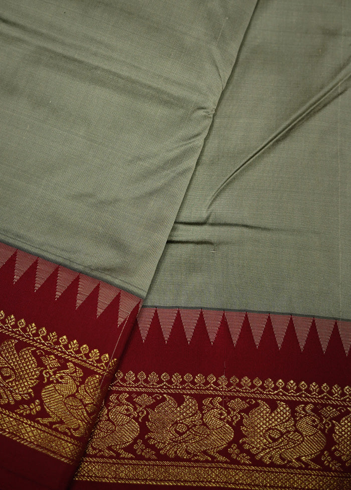 Grey Kanjivaram Silk Saree With Blouse Piece