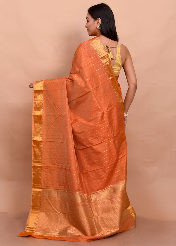 Orange Kanjivaram Silk Saree With Blouse Piece