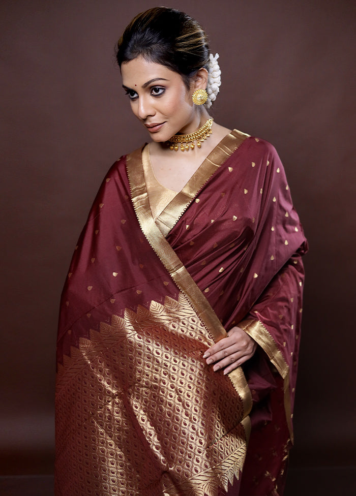 Maroon Kanjivaram Silk Saree Without Blouse Piece - Indian Silk House Agencies