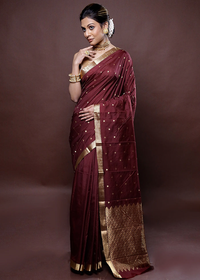 Maroon Kanjivaram Silk Saree Without Blouse Piece - Indian Silk House Agencies