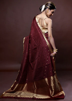 Maroon Kanjivaram Silk Saree Without Blouse Piece - Indian Silk House Agencies