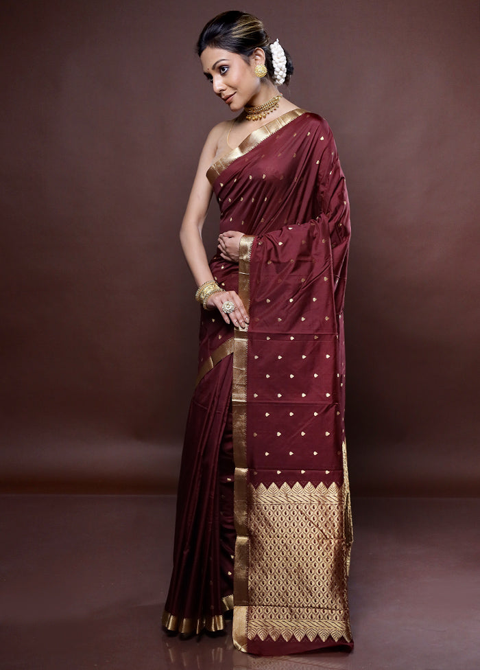 Maroon Kanjivaram Silk Saree Without Blouse Piece - Indian Silk House Agencies