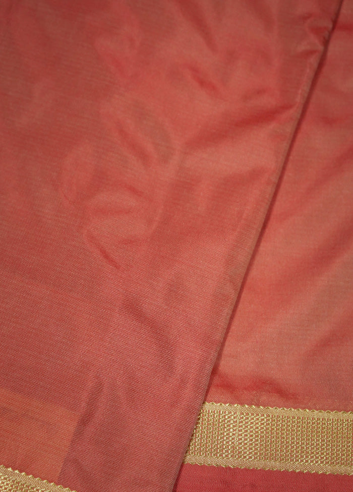 Peach Kanjivaram Silk Saree With Blouse Piece