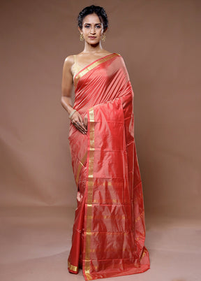 Peach Kanjivaram Silk Saree With Blouse Piece