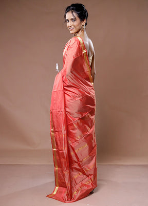 Peach Kanjivaram Silk Saree With Blouse Piece - Indian Silk House Agencies