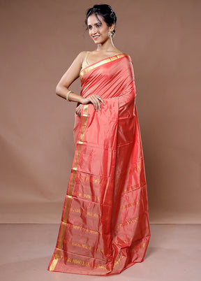 Peach Kanjivaram Silk Saree With Blouse Piece