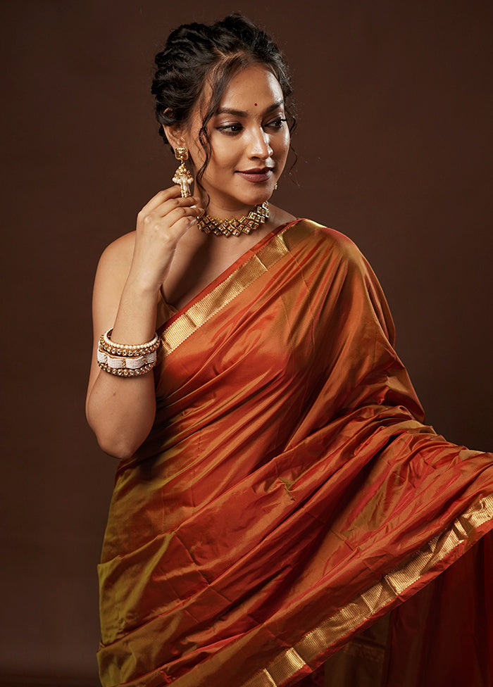 Orange Kanjivaram Silk Saree With Blouse Piece