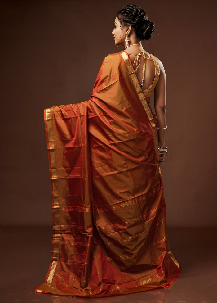 Orange Kanjivaram Silk Saree With Blouse Piece