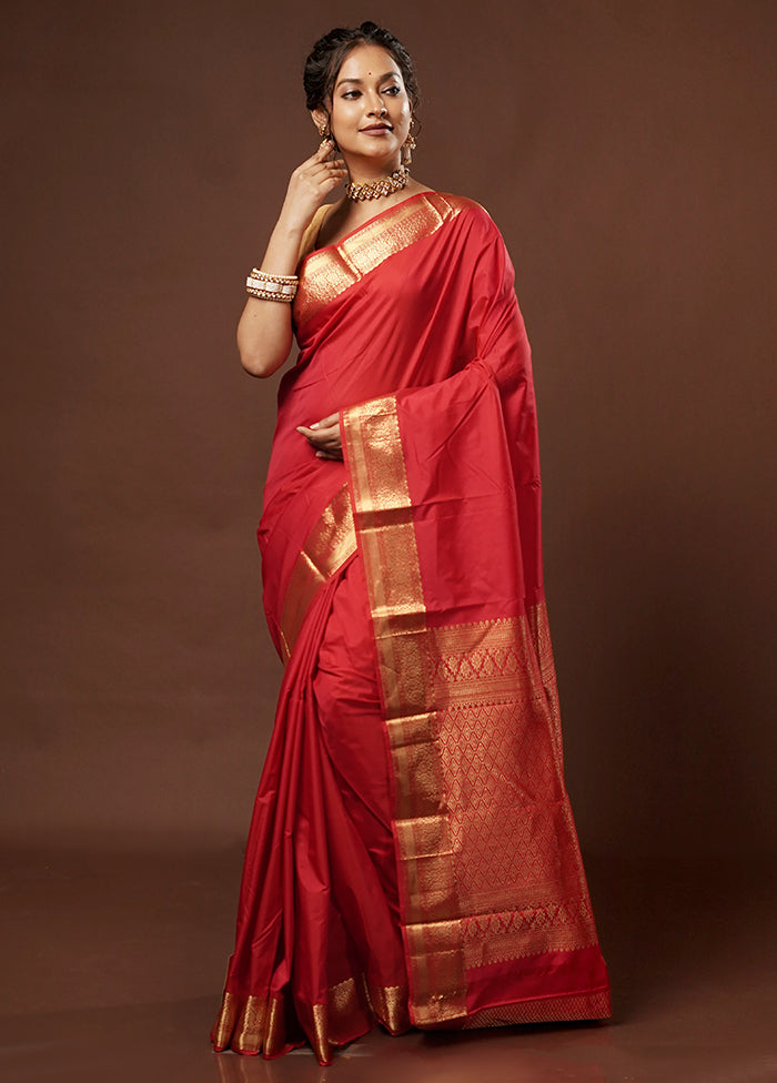 Pink Kanjivaram Silk Saree With Blouse Piece