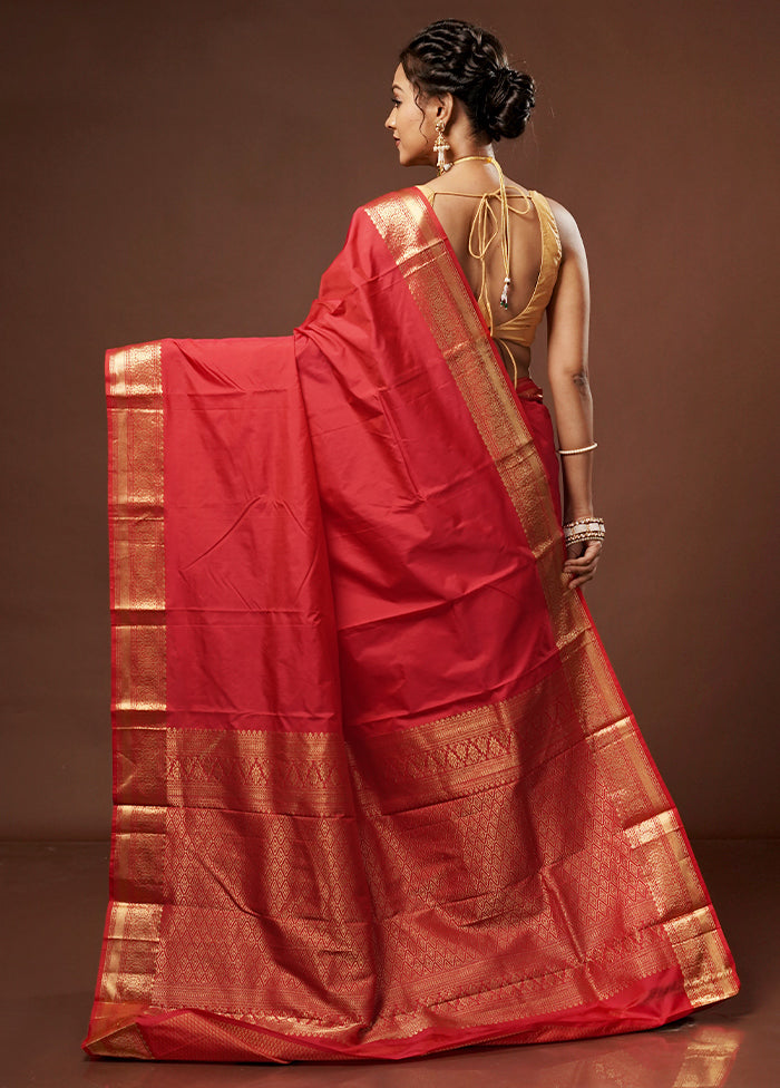 Pink Kanjivaram Silk Saree With Blouse Piece