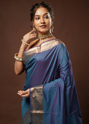 Blue Kanjivaram Silk Saree With Blouse Piece