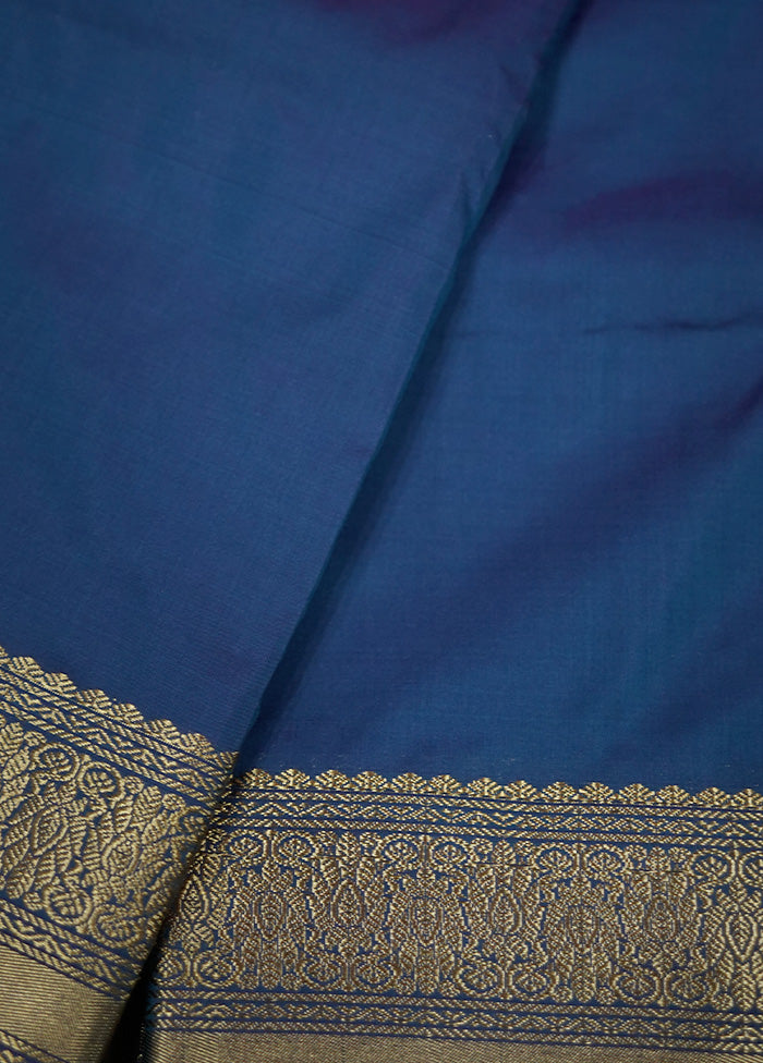 Blue Kanjivaram Silk Saree With Blouse Piece