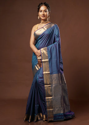 Blue Kanjivaram Silk Saree With Blouse Piece