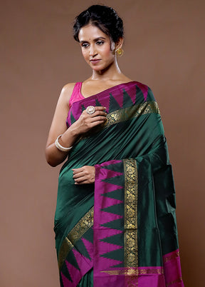 Green Kanjivaram Silk Saree With Blouse Piece - Indian Silk House Agencies