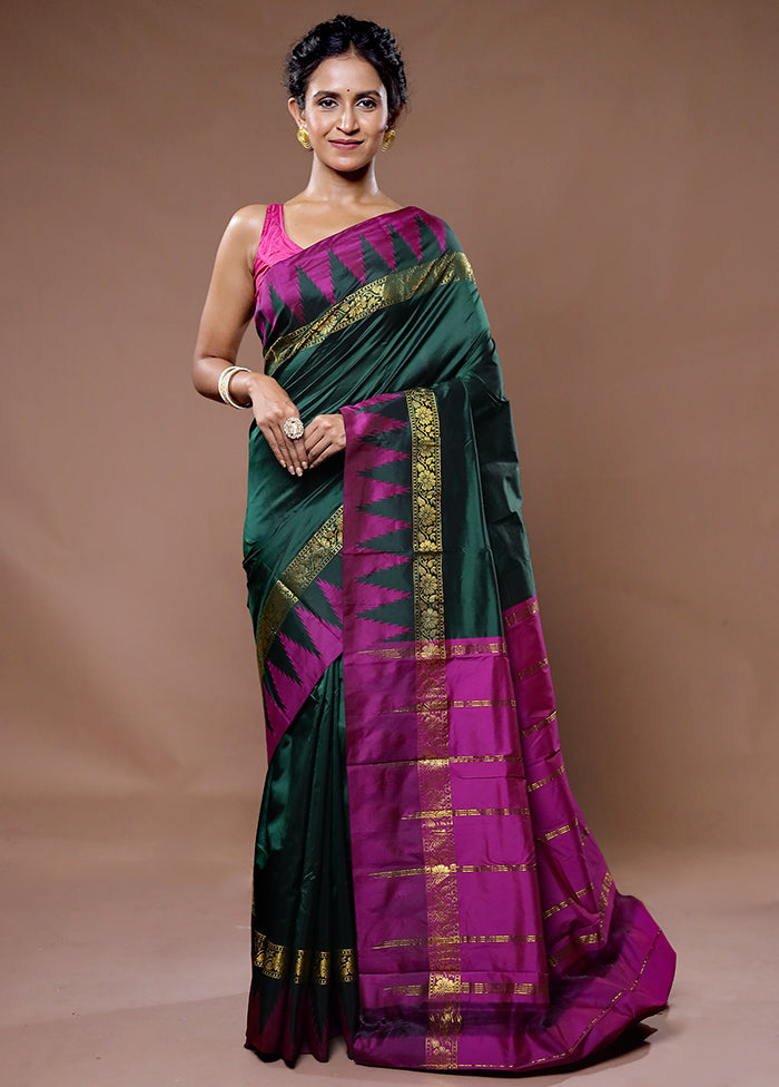 Green Kanjivaram Silk Saree With Blouse Piece