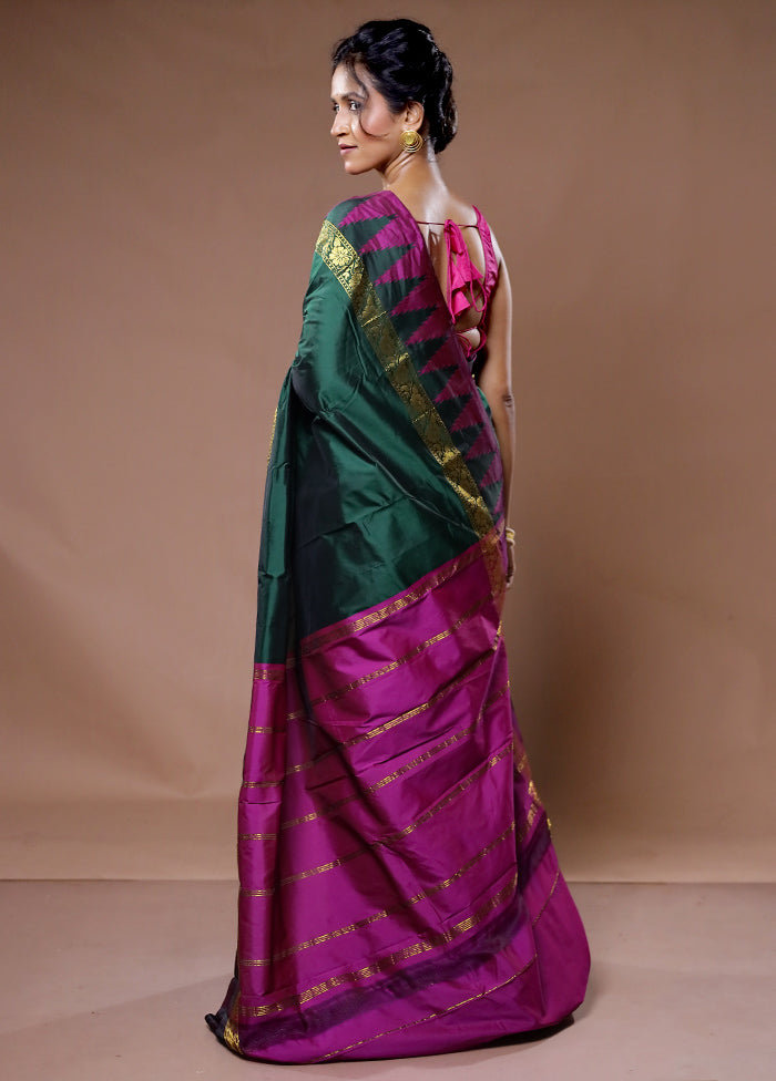 Green Kanjivaram Silk Saree With Blouse Piece