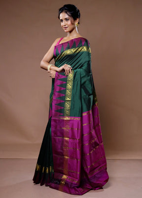 Green Kanjivaram Silk Saree With Blouse Piece