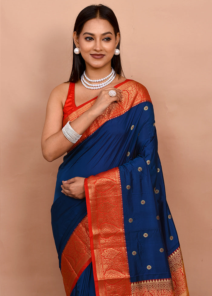 Blue Kanjivaram Silk Saree With Blouse Piece - Indian Silk House Agencies