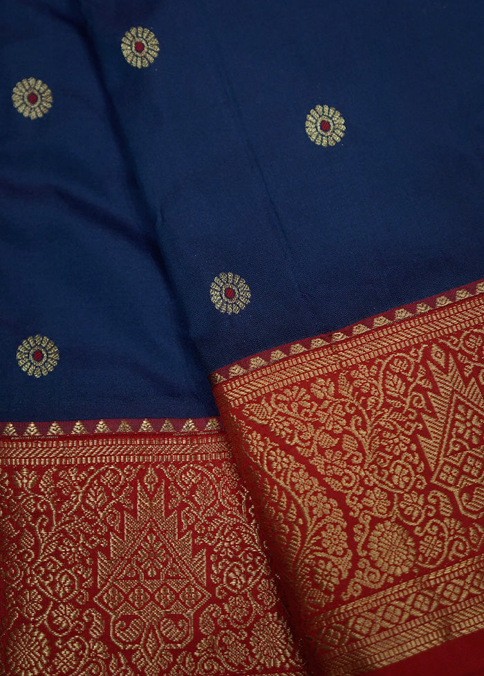 Blue Kanjivaram Silk Saree With Blouse Piece - Indian Silk House Agencies