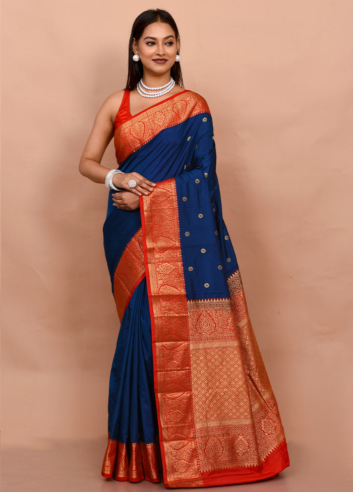 Blue Kanjivaram Silk Saree With Blouse Piece - Indian Silk House Agencies