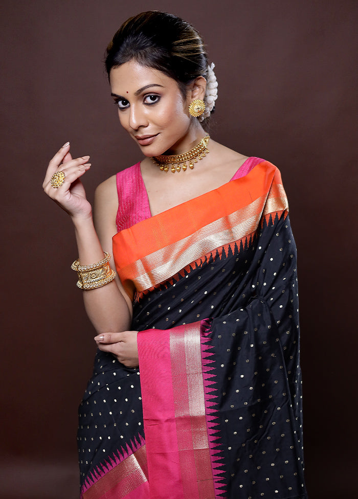 Black Kanjivaram Silk Saree Without Blouse Piece