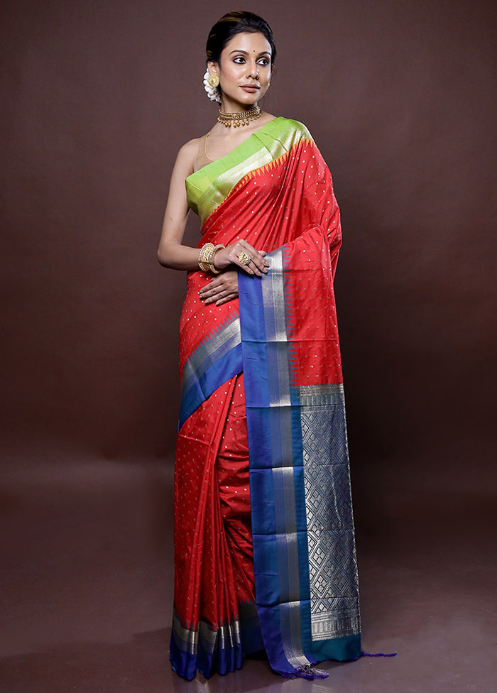 Red Kanjivaram Silk Saree Without Blouse Piece - Indian Silk House Agencies