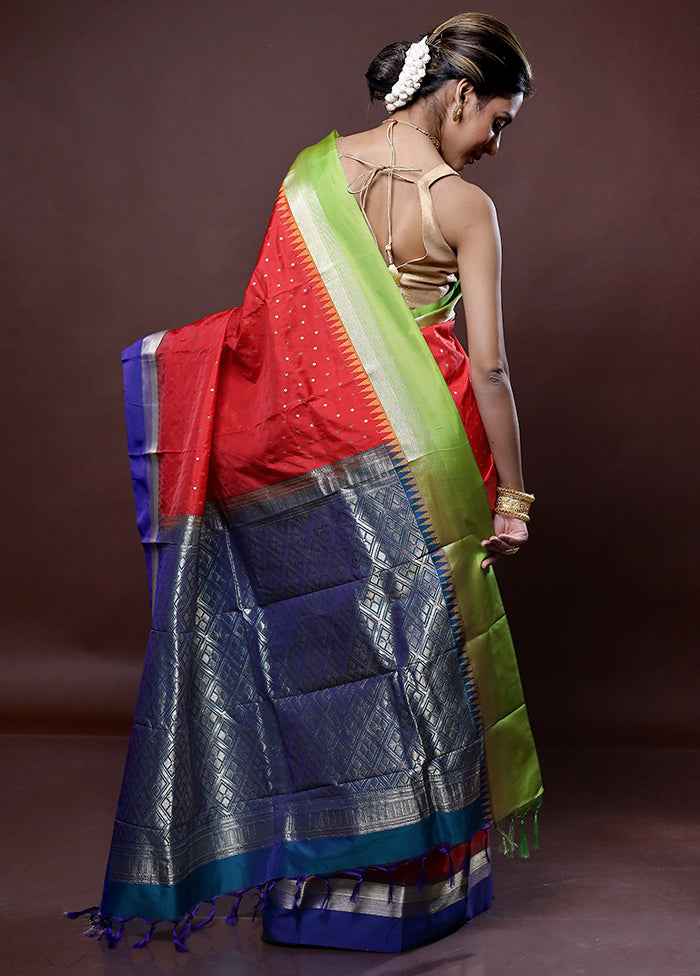 Red Kanjivaram Silk Saree Without Blouse Piece - Indian Silk House Agencies