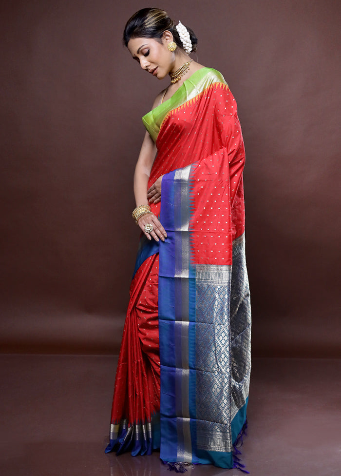 Red Kanjivaram Silk Saree Without Blouse Piece - Indian Silk House Agencies