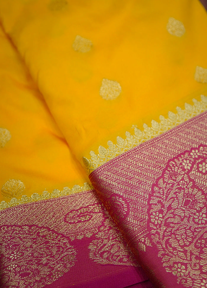 Yellow Kanjivaram Silk Saree Without Blouse Piece