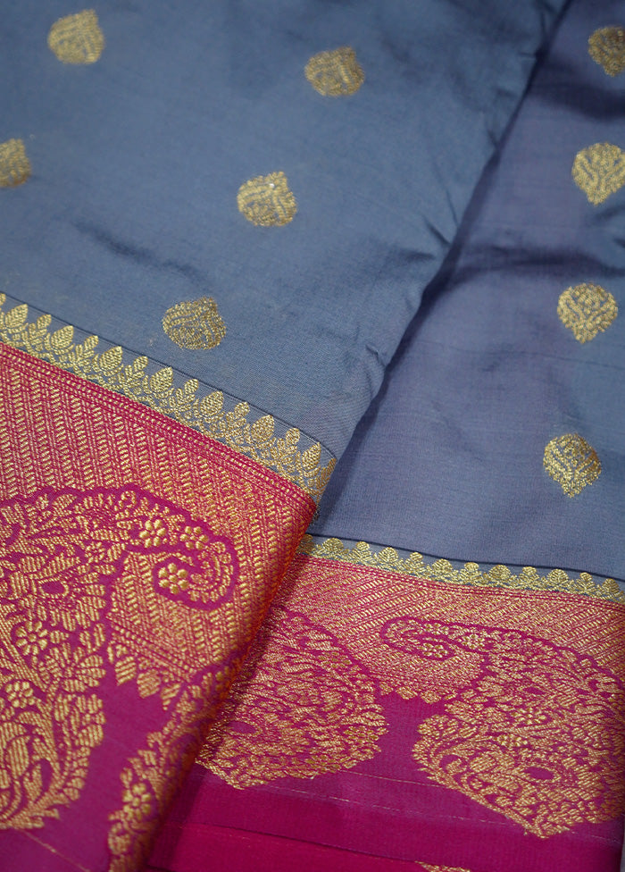 Grey Kanjivaram Silk Saree Without Blouse Piece