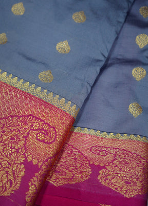 Grey Kanjivaram Silk Saree Without Blouse Piece - Indian Silk House Agencies