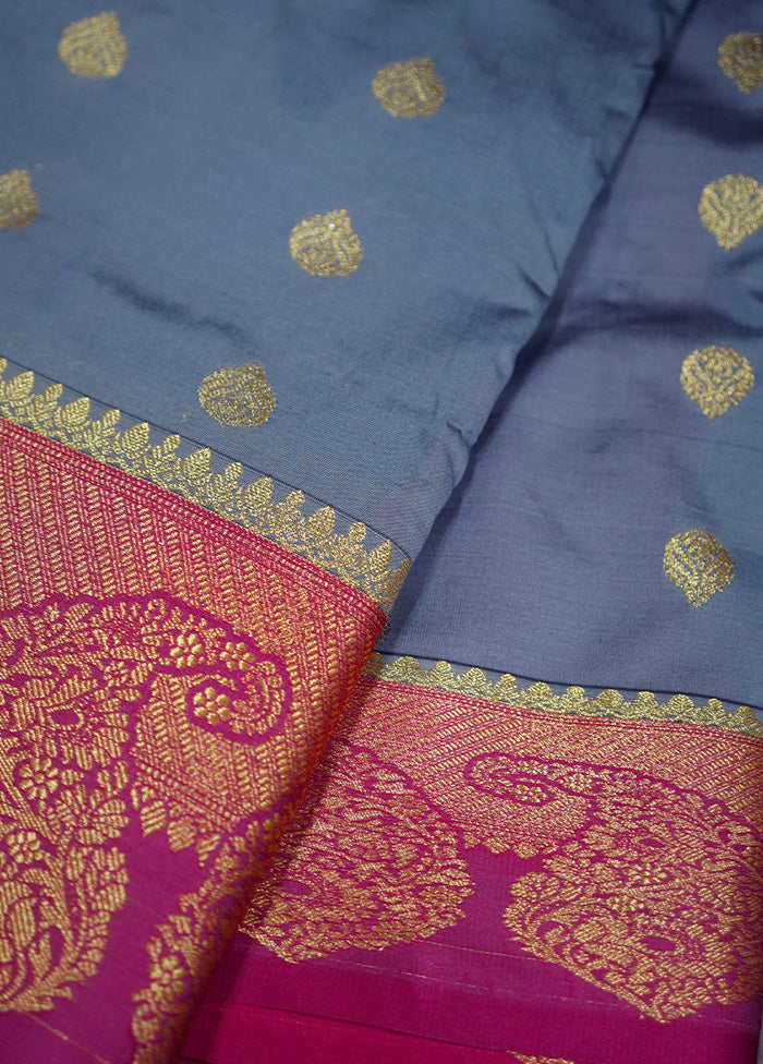 Grey Kanjivaram Silk Saree Without Blouse Piece - Indian Silk House Agencies