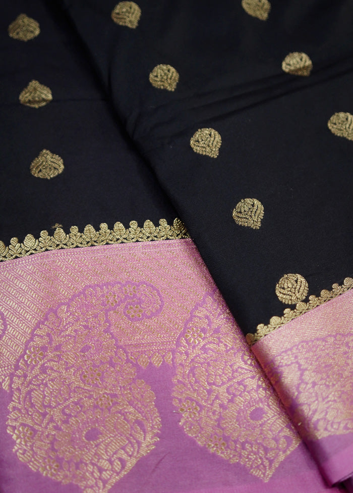 Black Kanjivaram Silk Saree Without Blouse Piece - Indian Silk House Agencies