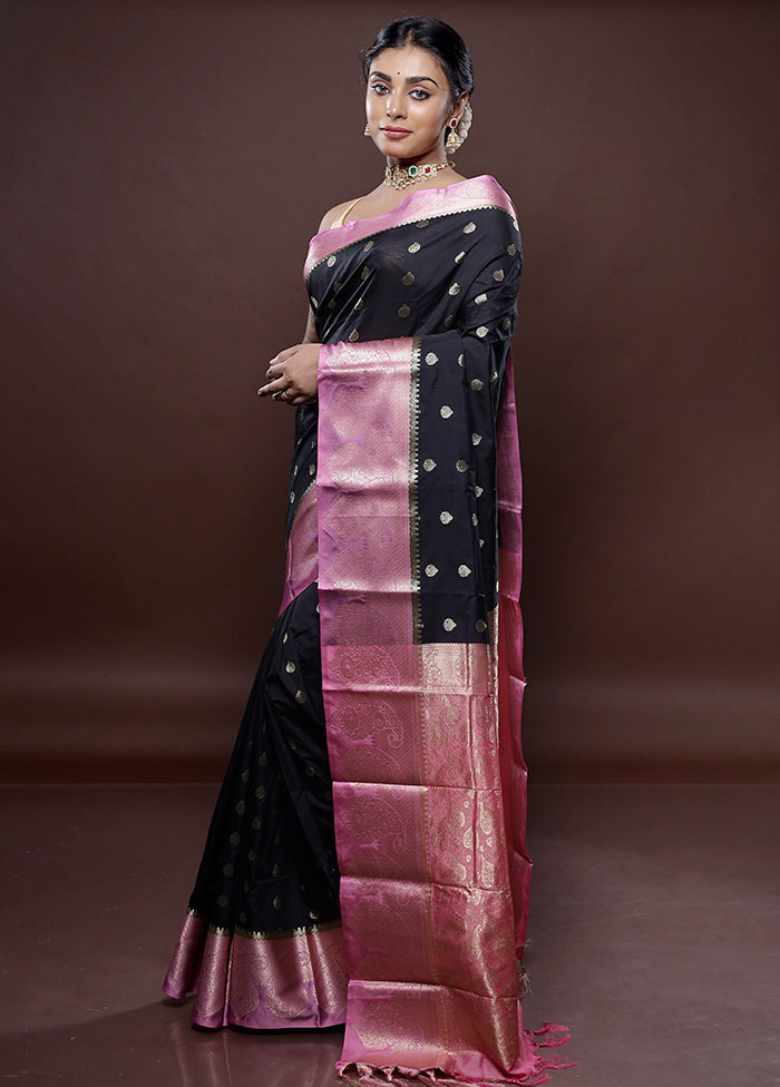 Black Kanjivaram Silk Saree Without Blouse Piece - Indian Silk House Agencies