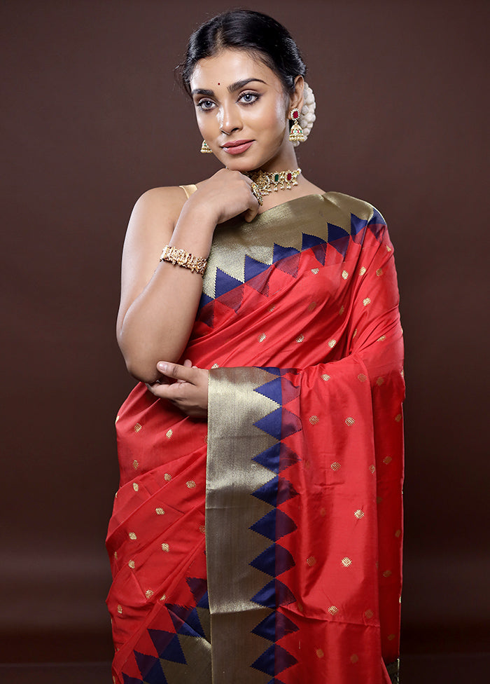 Red Kanjivaram Silk Saree Without Blouse Piece - Indian Silk House Agencies