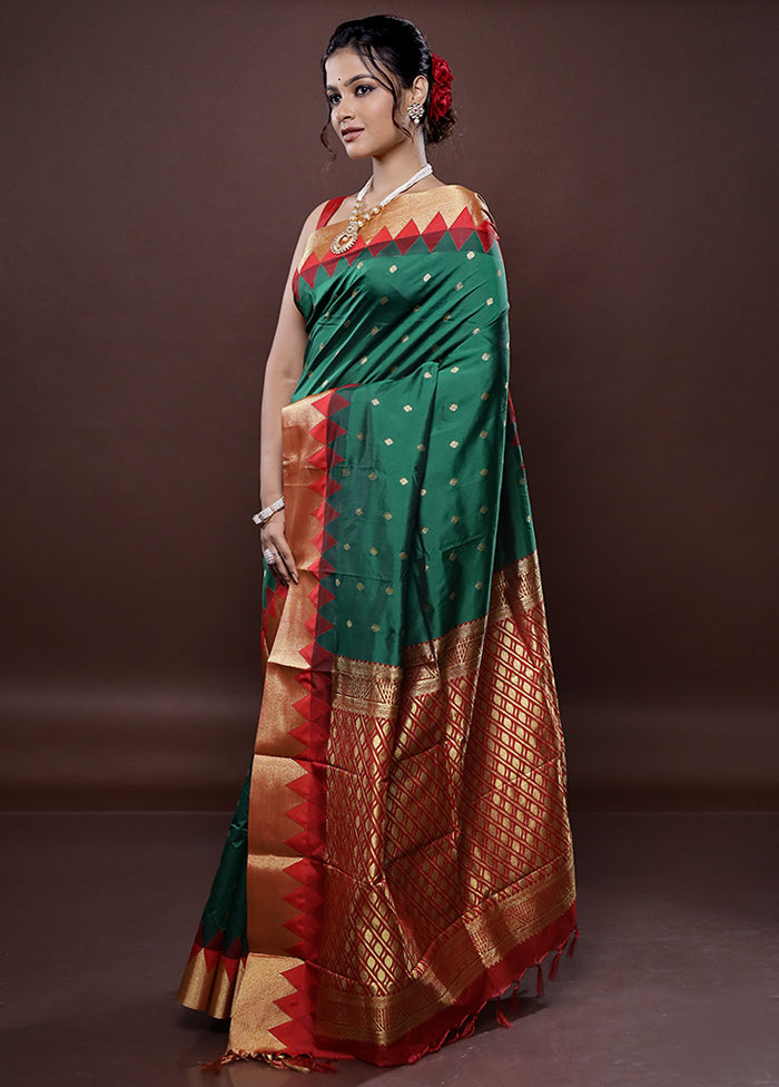 Green Kanjivaram Silk Saree Without Blouse Piece - Indian Silk House Agencies