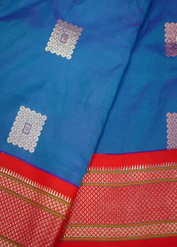 Blue Kanjivaram Silk Saree Without Blouse Piece